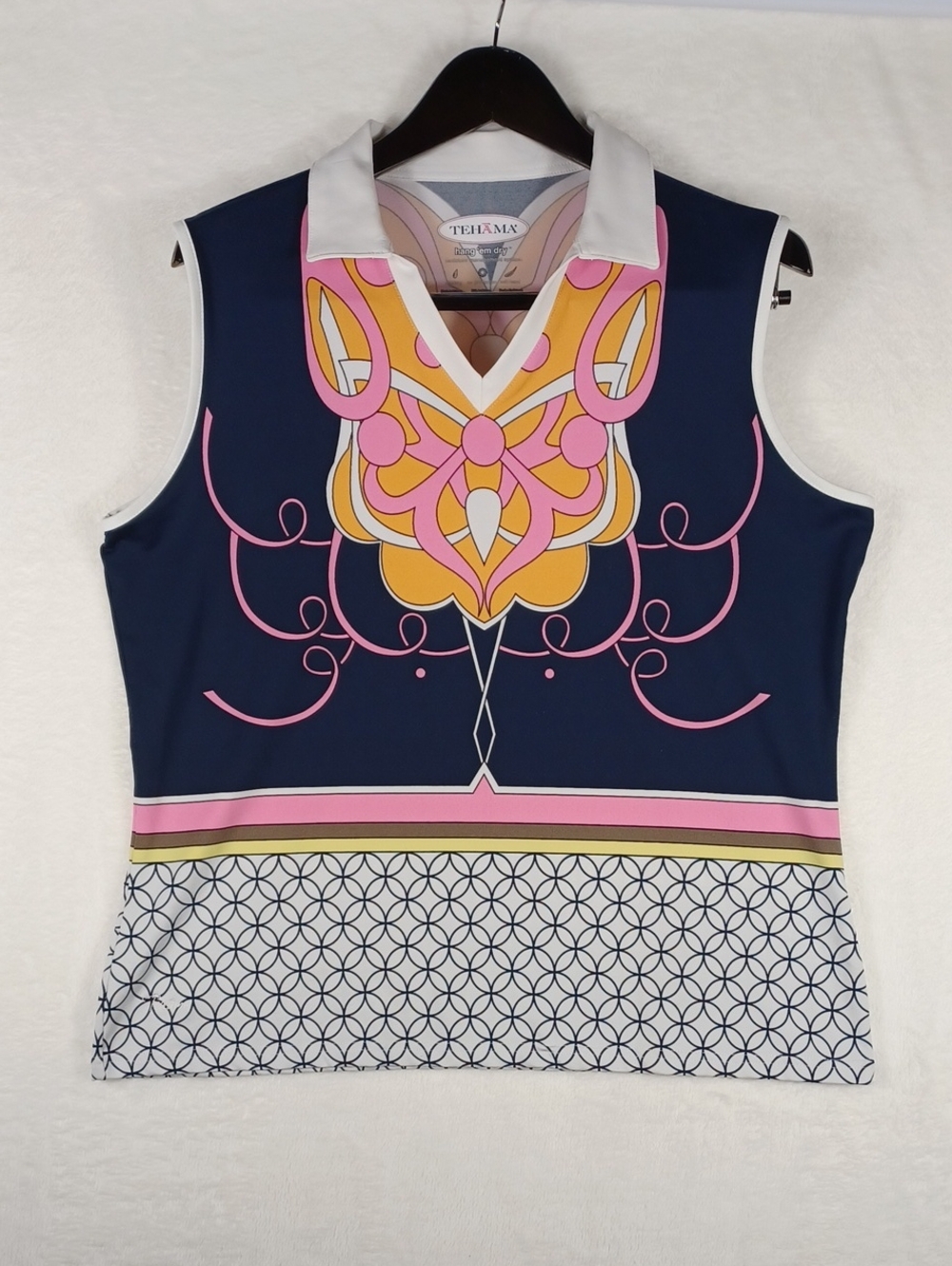 TEHAMA Athletic Women's Tank with Stylish Pink and Navy Logo, XL UV and Wicking